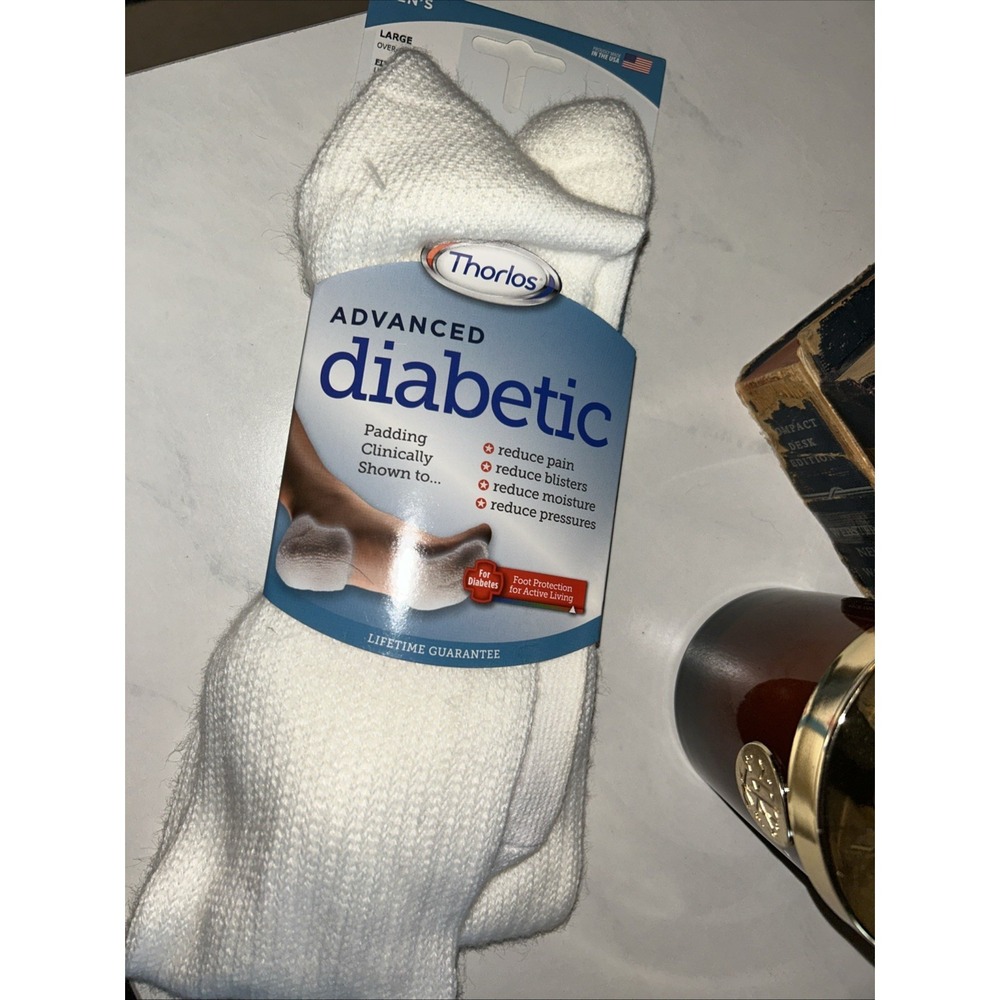 New Men's THORLOS large White Over Calf Socks Diabetic